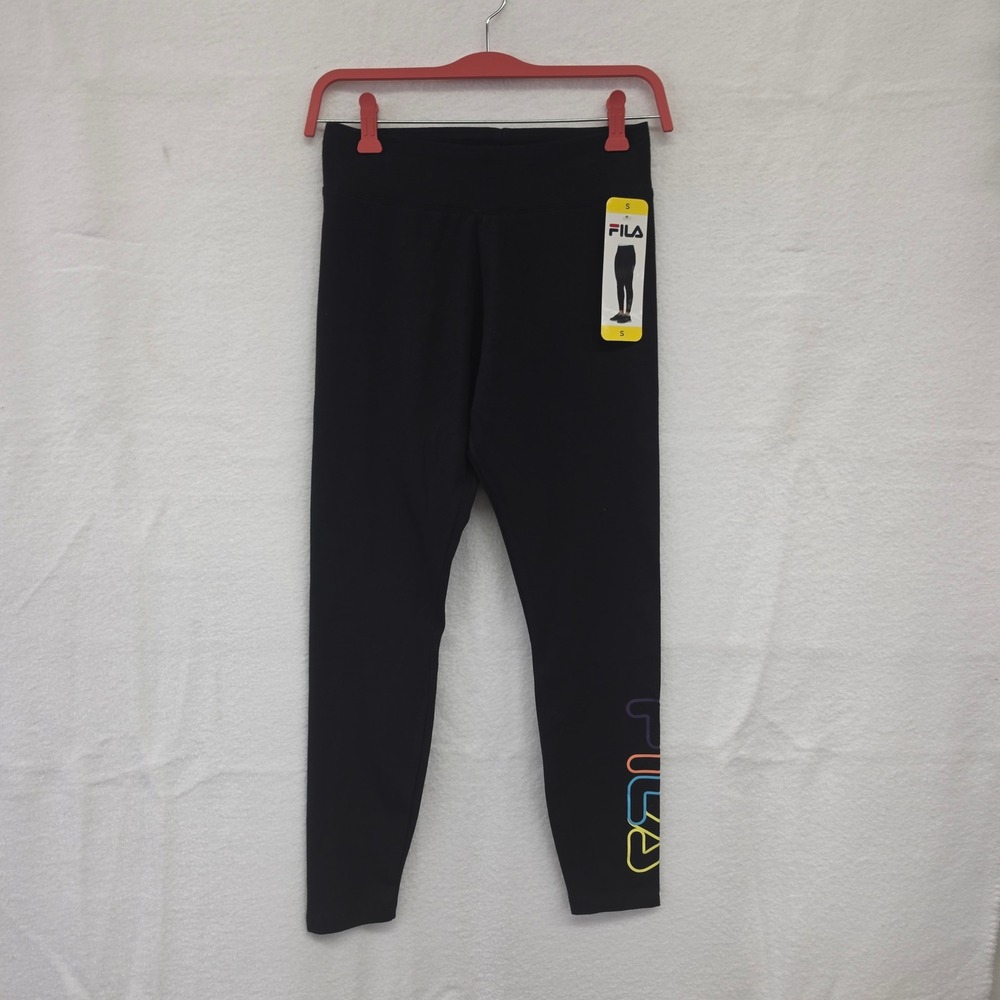 *NWT Fila Womens High Waisted Graphic Logo Leggings Black Multi Color Small